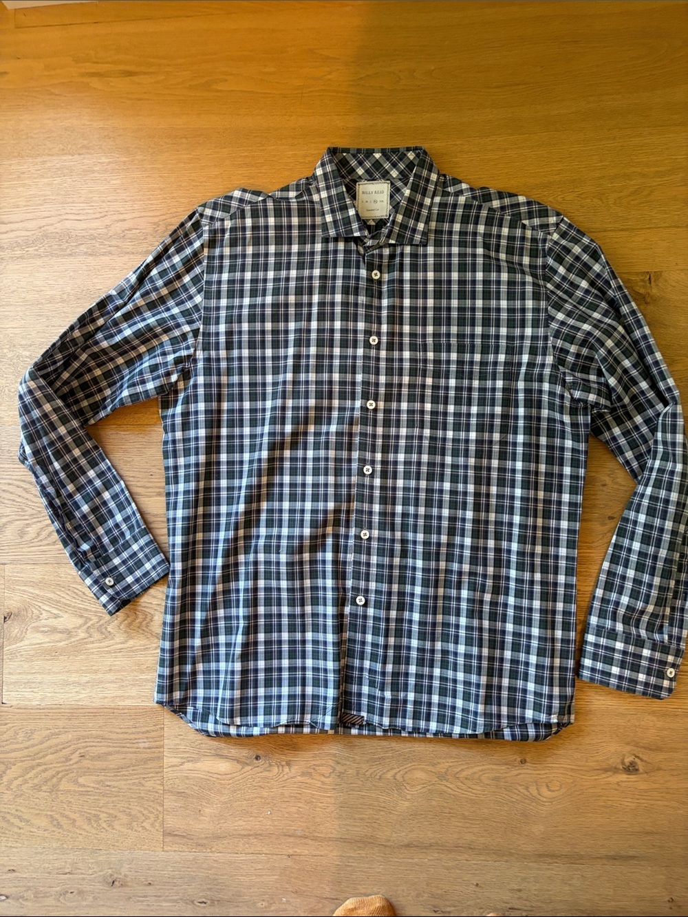 Billy Reid Men's Green & White Plaid Button-Up Shirt